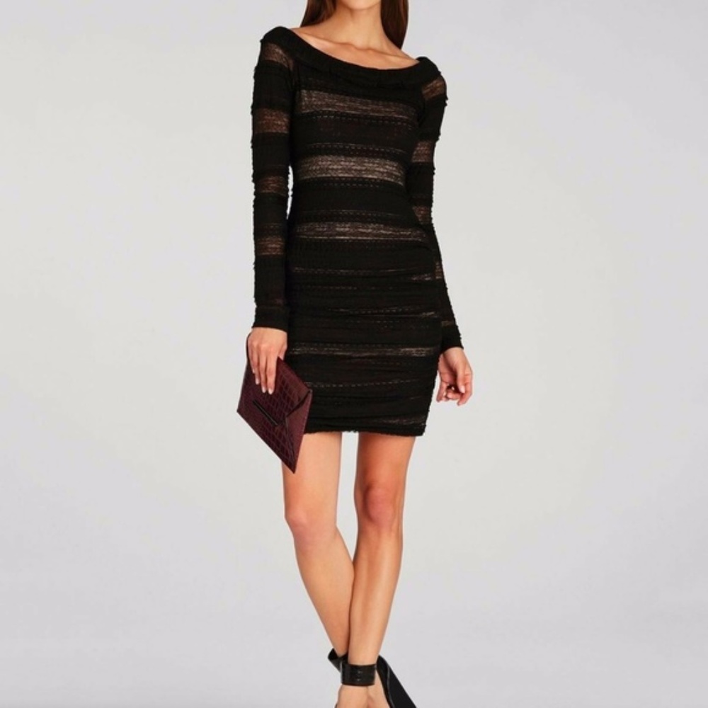BCBGMaxAzria Black Halle Lace Shirred Dress